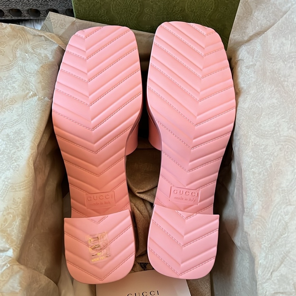 New Gucci logo Rubber sandals pink Gucci Logo Womens Platform Slide Sand… - Picture 10 of 11